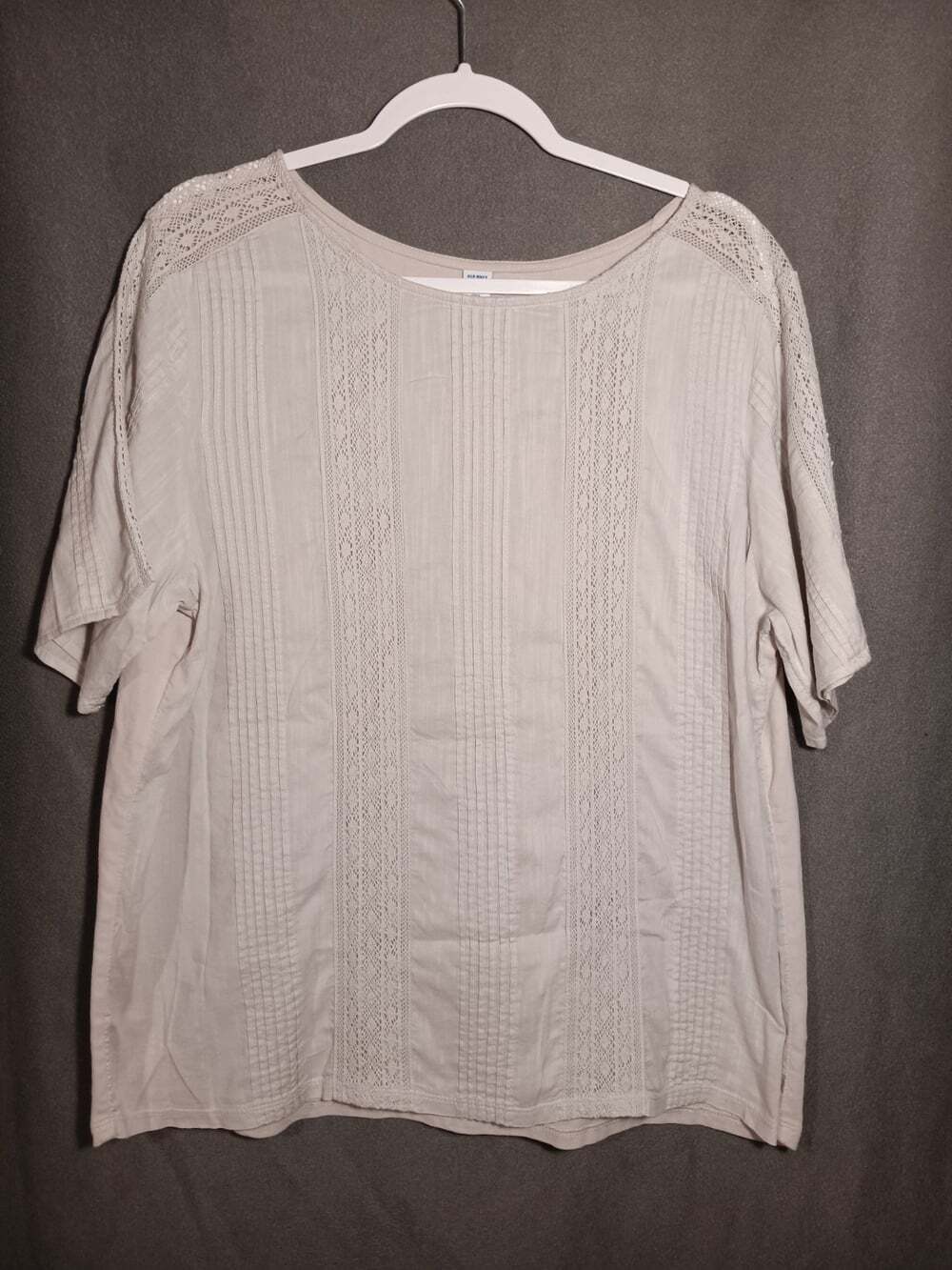Old Navy Women’s XL Tan Scoop Neck Short Sleeve Lace Trim Boho Top Blouse